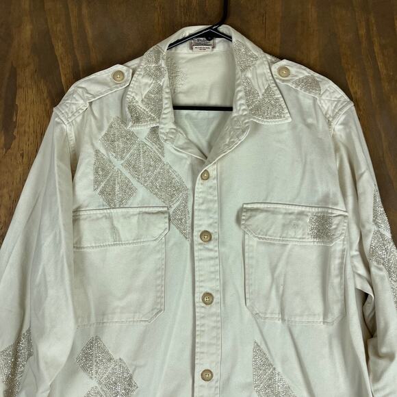 Polo Ralph Lauren Womens Shirt Winter Cream Beaded Twill Denim Button Down XXL - Picture 2 of 13